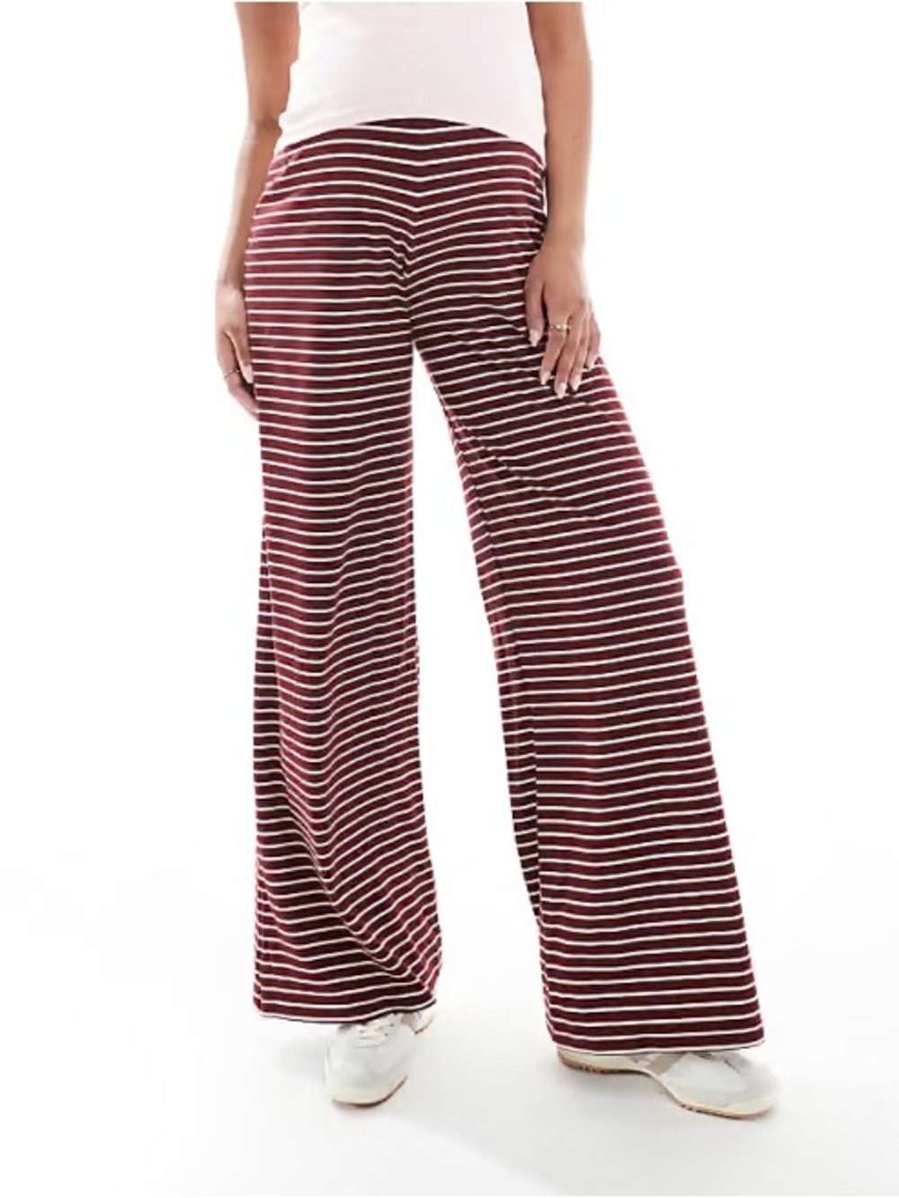 NWT maternity mamalicious Striped Wide-Leg Pants in Burgundy and White